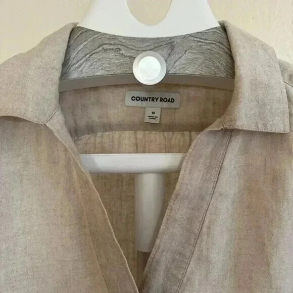 Country Road French Linen top tan Size 10 - Picture 5 of 6